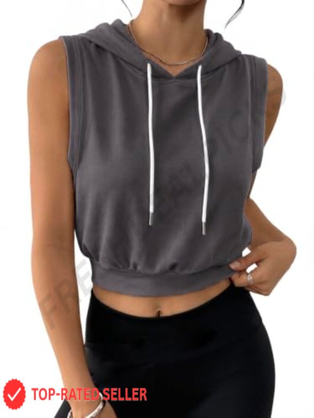 Remidoo Sleeveless Hooded Tank Crop Top Banded Waist Workout Top